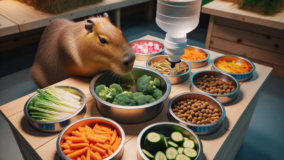 Photo of a feeding area designated for capybaras.