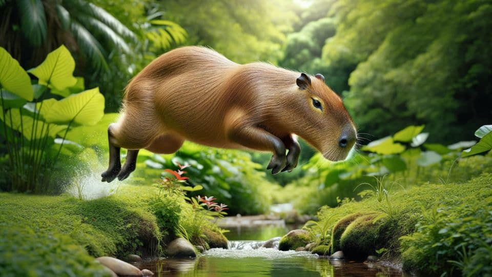 Photo capturing the essence of 'A Blend of Agility and Power' in relation to a capybara