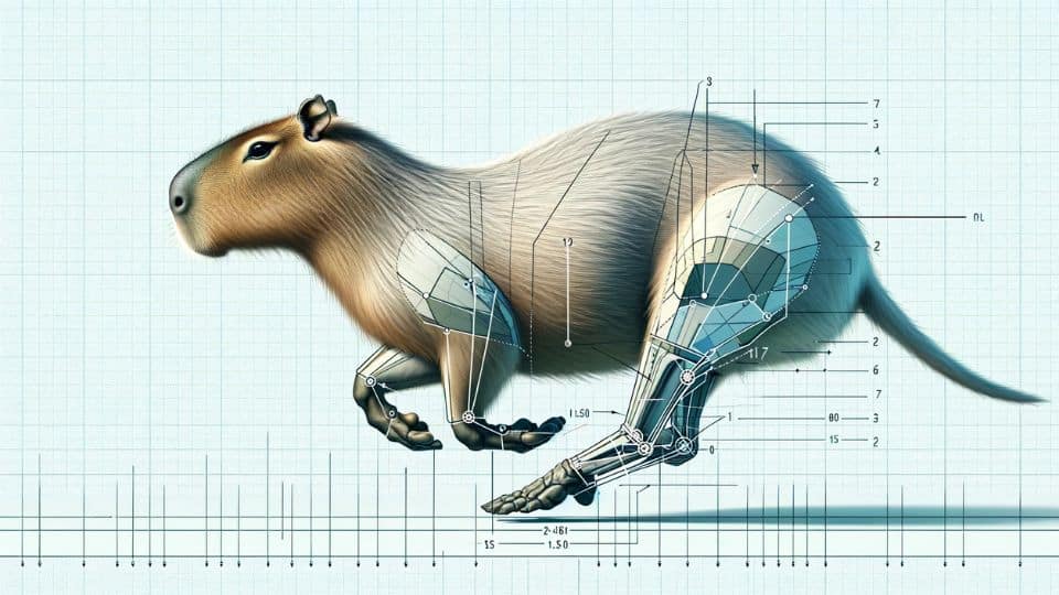 Digital illustration showing the running mechanics of a capybara in a side view