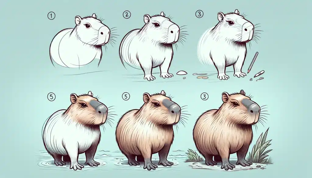 capybara drawing guide in 6 steps