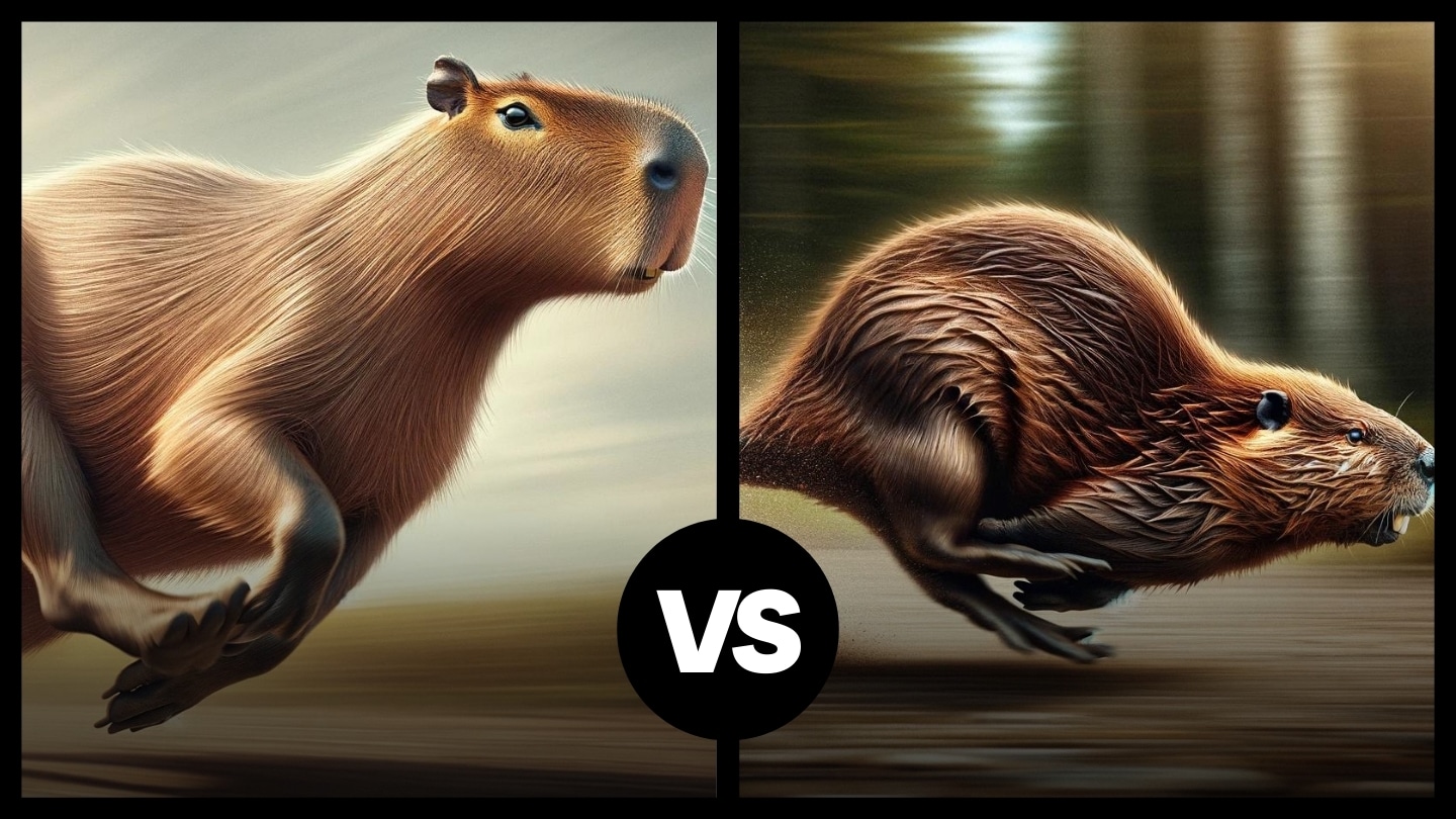 a collage of capybara and beaver running at their best speed side by side