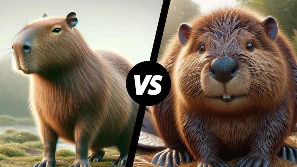 a featured image of blogpost capybara vs beaver where capybara and beaver is standing on the grass