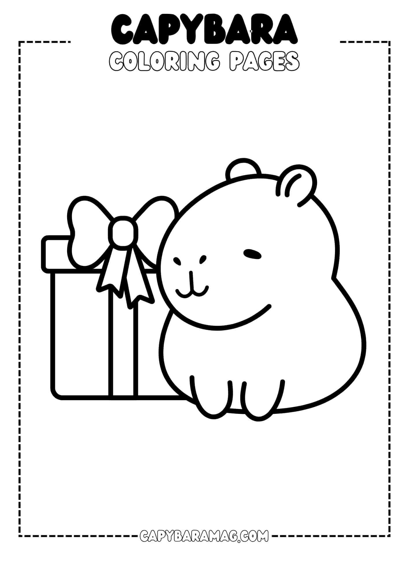 A coloring page featuring a capybara ready to celebrate a special occasion!