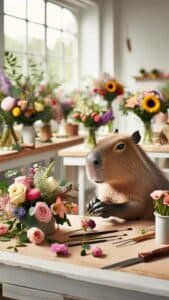 capybara sitting in a florist shop wallpaper in 1440x2560 4k wallpaper