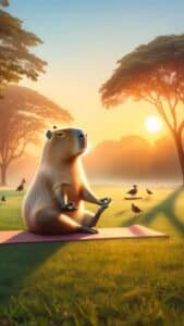 1440x2560 pixels 4k quality wallpaper of capybara doing yoga in sunset park