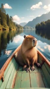 1440x2560 pixels 4k quality of capybara wallpaper in a boat riding across america