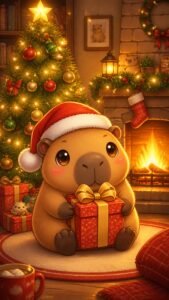 Christmas Tree capybara 4K phone wallpaper 2160x3840