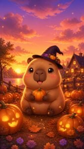 Pumpkin Patch capybara 4K phone wallpaper 2160x3840