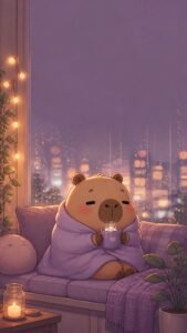 Cozy Rainy Window capybara 4K phone wallpaper 2160x3840