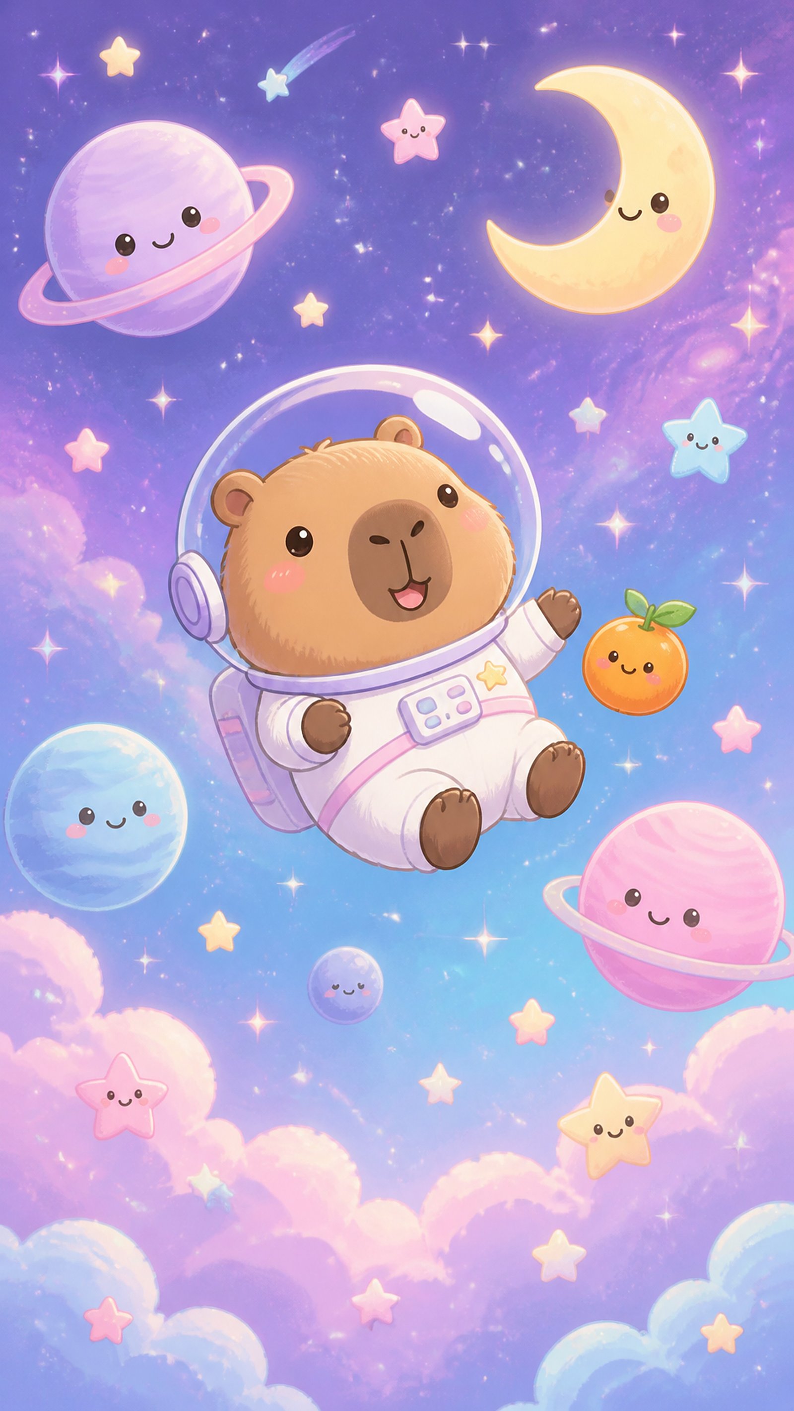 Capibara Animada Cute: Pastel Space Astronaut 4K Phone Wallpaper